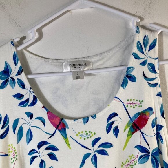 Womens Motherhood Maternity Stretch Dress Ruched Sides Floral Bird M - Picture 3 of 9